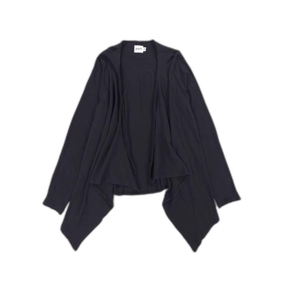 PACT Organic Cotton Linen Open Front Waterfall Cardigan Athleisure Minimal Boho